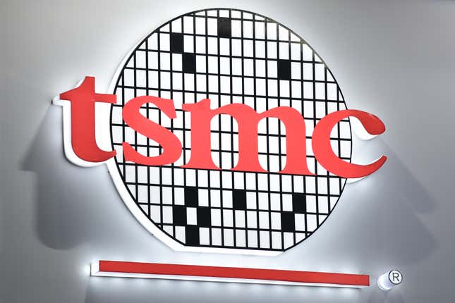 TSMC logo at the 2023 World Semiconductor Conference in Nanjing, China.