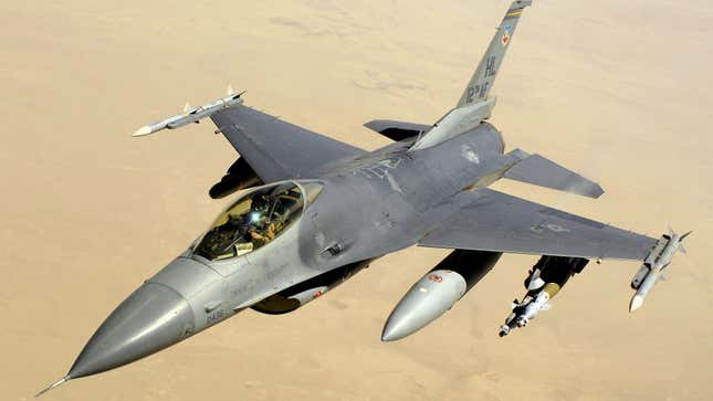 Image for article titled F-16 drops fuel tank on parking lot and Lake Huron