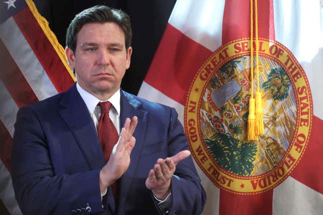 FILE 0 Florida Gov. Ron DeSantis applauds during a press conference at the Central Florida Tourism Oversight District headquarters at Walt Disney World, in Lake Buena Vista, Fla., Thursday, Feb. 22, 2024. Florida will have one of the country&#39;s most restrictive social media bans for minors — if it withstands expected legal challenges — under a bill signed by Republican Florida Gov. Ron DeSantis on Monday, March 25, 2024. (Joe Burbank/Orlando Sentinel via AP, File)