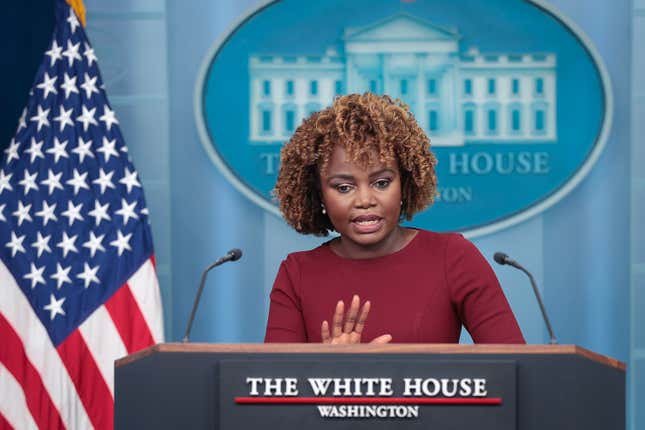 White House press secretary Karine Jean-Pierre answers questions during the daily White House press briefing on May 15, 2024 in Washington, DC.