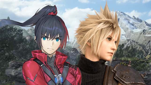 Noah of Xenoblade Chronicles 3 appears in a collage alongside Cloud of Final Fantasy VII Rebirth.