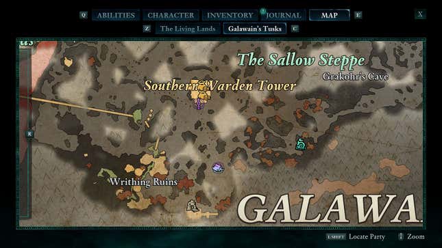 The map screen for Galawain's Tusks.