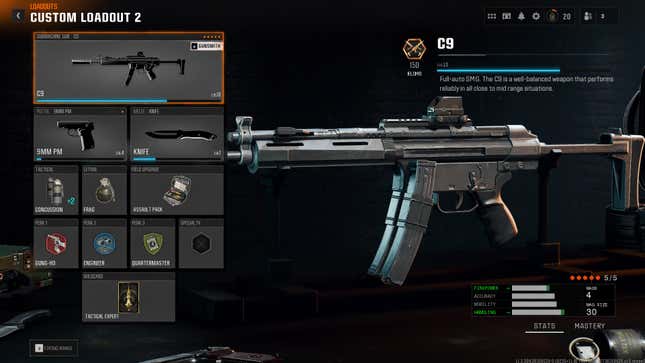 The loadout screen for the C9 in Black Ops 6.