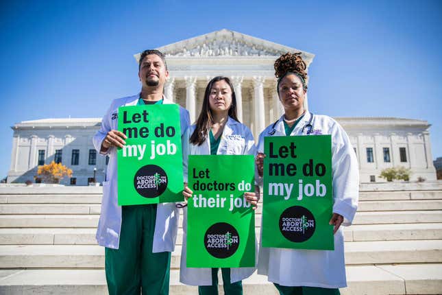 Abortion providers in front of the Supreme Court on November 3, 2022.