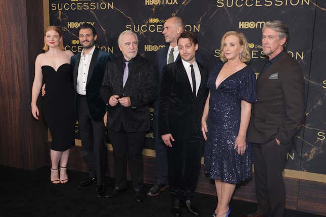 Sarah Snook, Arian Moayed, Brian Cox, Jesse Armstrong, Kieran Culkin, J. Smith-Cameron and Alan Ruck attend the HBO’s “Succession” Season 3 Premiere at American Museum of Natural History on October 12, 2021 in New York City. 