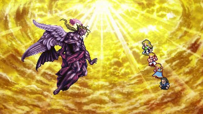 Final Fantasy VI characters fight the final boss. 