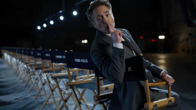 Robert Downey Jr. shhing the camera.