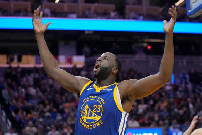Golden State Warriors forward Draymond Green reacts after being called for a foul