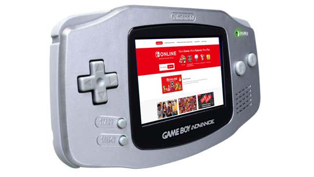 A GBA showing the Nintendo Switch Online website.