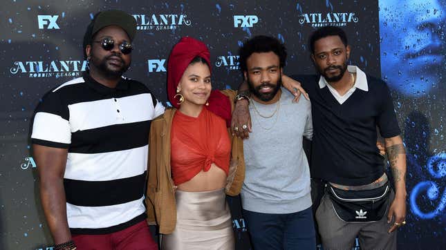 From left to right, Brian Tyree Henry, Zazie Beetz, Donald Glover and Lakeith Stanfield attend the “Atlanta Robbin’ Season” FYC Event at the Saban Media Center on Friday, June 8, 2018, in Los Angeles.