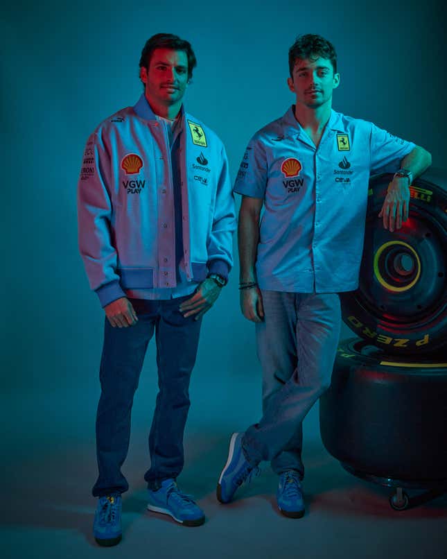 Carlos Sainz and Charles Leclerc in the team's new blue gear