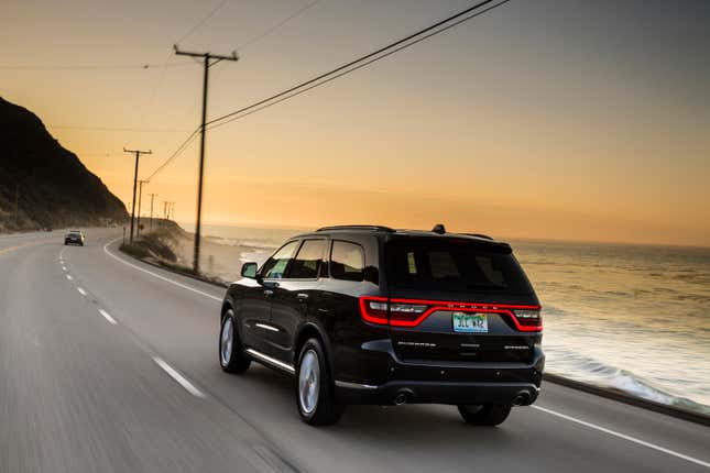 Dodge Durango from the rear driving down PCH in Malibu