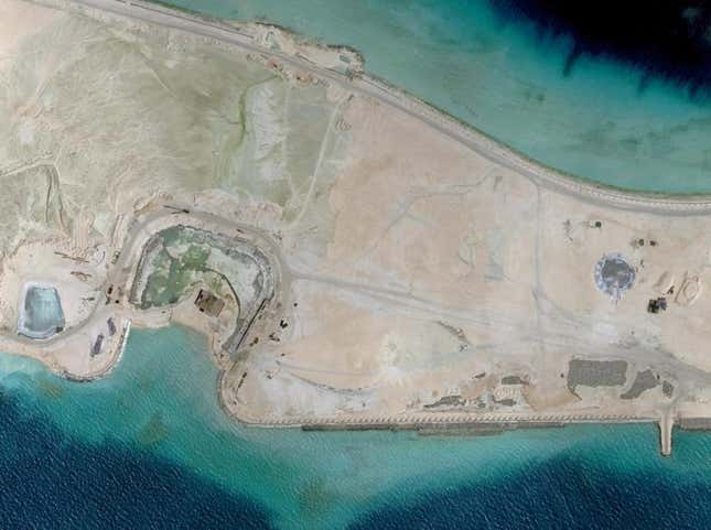 Part of Mischief Reef under construction in September 2015.