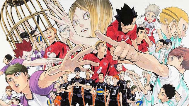 A colorful image from manga and TV anime sports series Haikyu!!