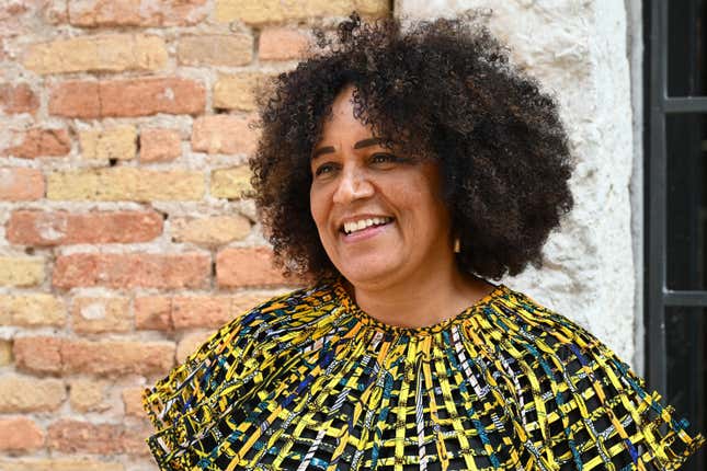 Venice Biennale curator, Ghanaian-Scottish architect, educator, and novelist Lesley Lokko, gives an interview in Venice on May 18, 2023.