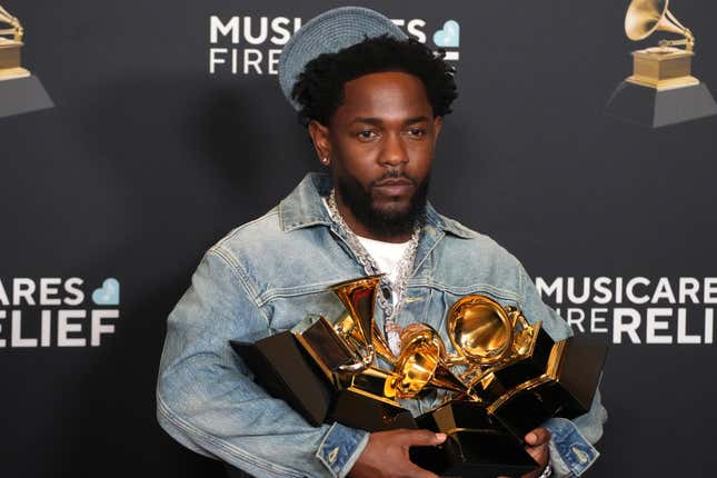 Kendrick Lamar, winner of Record Of The Year, Best Rap Performance, Best Rap Song, Best Music Video and Song Of The Year for “Not Like Us”, poses in the press room during the 67th GRAMMY Awards at Crypto.com Arena on February 02, 2025 in Los Angeles, California.