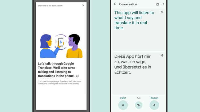 Text translations appear on the screen as you speak.