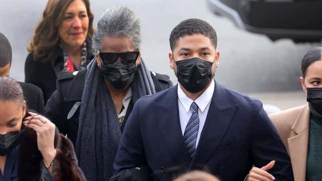  Former “Empire” actor Jussie Smollett arrives at the Leighton Courts Building for the start of jury selection in his trial on November 29, 2021 in Chicago, Illinois.