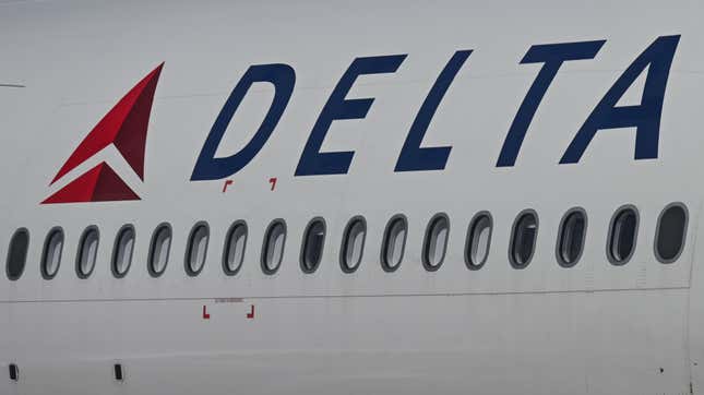 Delta Air Lines logo on a plane at Paris Charles de Gaulle Airport, on August 14, 2023, in Roissy-en-France, France.