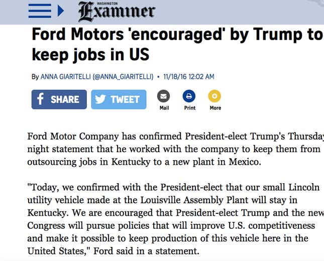 Image for article titled Trump’s false tweets about Ford are feeding America’s “fake news” problem