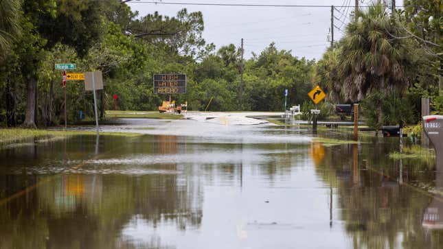 A flooded street after Hurricane Idalia made landfall in the Gandy neighborhood of St. Petersburg, Florida, US, on Wednesday, Aug. 30, 2023.