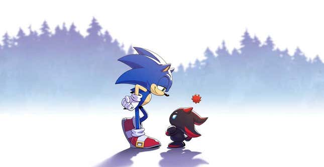 Sonic towers over a Dark Chao.