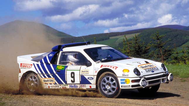 A photo of a Ford RS200 rally car. 