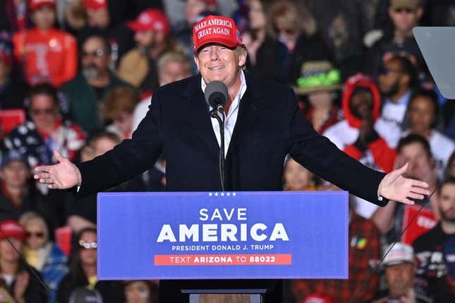 Former US President Donald Trump speaks during a rally at the Canyon Moon Ranch festival grounds in Florence, Arizona, southeast of Phoenix, on January 15, 2022