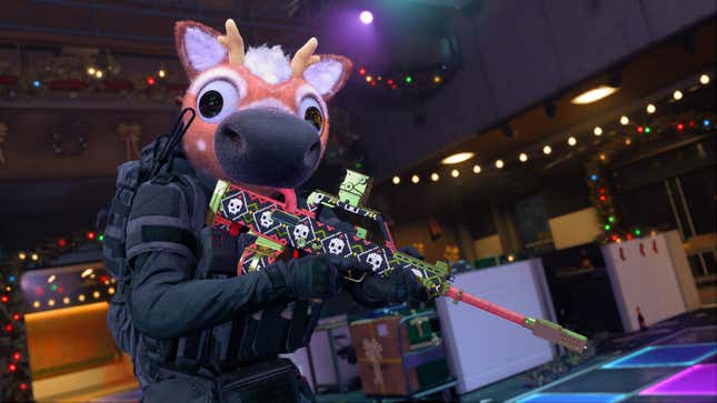 A character in Call of Duty wears a reindeer mask.