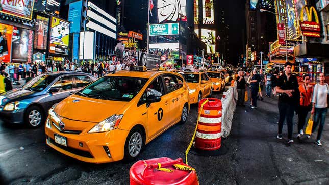 A Toyota Prius taxi in Times Square