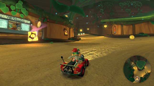 Bowser Jr. races forward on a track in Acorn Heights.