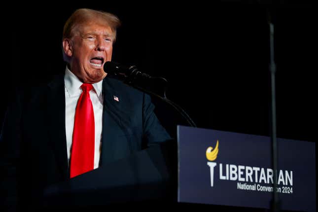 Donald Trump speaking at the Libertarian Party National Convention on May 25, 2024 in Washington, DC. 