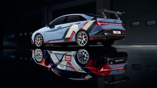 Image for article titled Racing-Inspired Hyundai Elantra N TCR Edition Has A Huge Swan-Neck Rear Wing