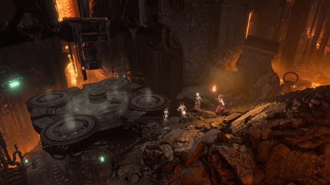The party races forth in an underground lair.