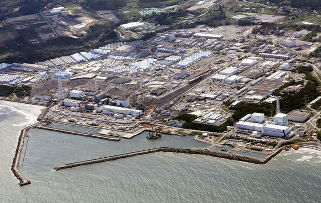 FILE - This aerial view shows the Fukushima Daiichi nuclear power plant in Fukushima, northern Japan, on Aug. 24, 2023, shortly after its operator Tokyo Electric Power Company Holdings TEPCO began releasing its first batch of treated radioactive water into the Pacific Ocean. Japan&#39;s wrecked Fukushima nuclear power plant said it began releasing a second batch of treated radioactive wastewater into the sea on Thursday, Oct 5, 2023, after the first round of discharges ended smoothly.(Kyodo News via AP, File)