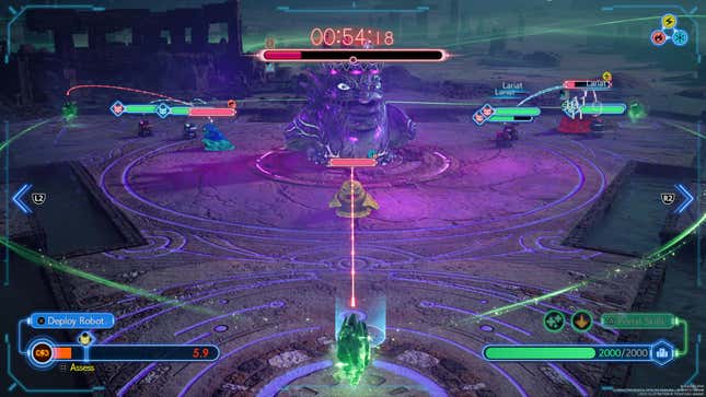 یک اسکرین شات از Gears and Gambits ربات ها و فلن ها را در نبرد نشان می دهد.