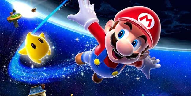 Mario schwebt durch den Weltraum.