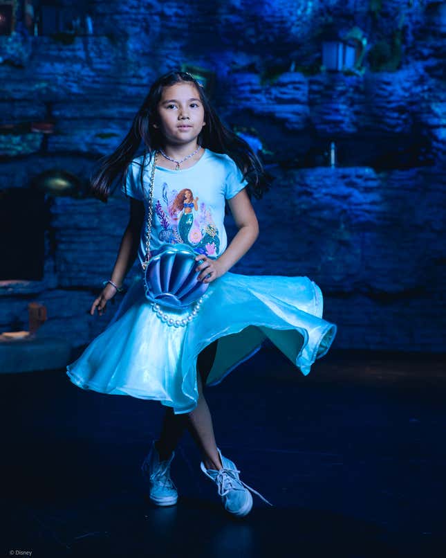 Little girl with Little Mermaid shirt and skirt by Camp