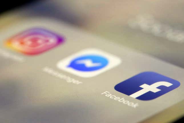 FILE - Social media applications are displayed on an iPhone, March 13, 2019, in New York. An independent Russian news site has reported that a court in Russia convicted the spokesman of U.S. technology company Meta, which owns Facebook and Instagram, of justifying terrorism and sentenced him to six years in prison in absentia. (AP Photo/Jenny Kane, File)