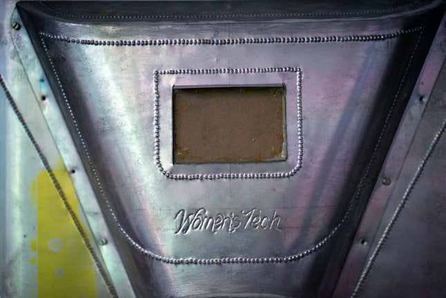 This is the metallic midrif of a robot police officer.