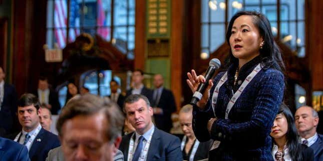 Angela Chao speaks at the TradeWinds Shipowners Forum in February 2020