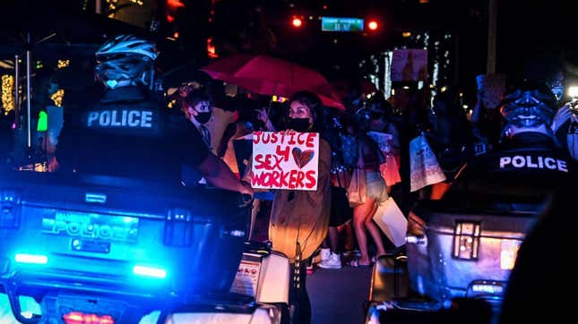 Sex workers protest at a Slutwalk on Miami Beach, December 5, 2020