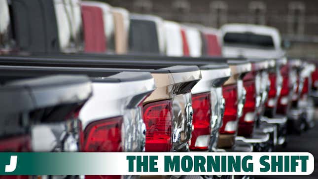 A photo of truck tailgates with The Morning Shift banner. 