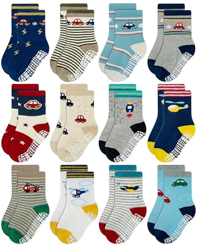 Image for article titled RATIVE Anti Skid Non Slip Slipper Cotton Crew Dress Socks With Grips for Baby Walker Toddlers Kids Boys 2T 3T (1-3T, Now 12% Off