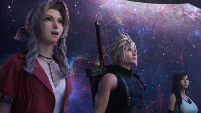 Cloud, Tifa, and Aeirth look at the stars.