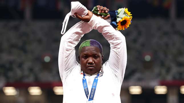 Image for article titled Shot-Putter Raven Saunders Dedicates Olympic Podium Moment to 'Oppressed People'