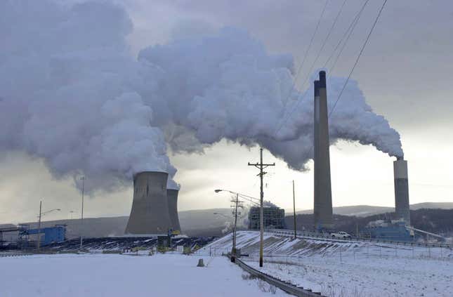 FILE - The Conemaugh Generation Station emits steam in New Florence, Pa., Feb. 6, 2007. Pennsylvania cannot enforce a regulation to make power plant owners pay for their planet-warming greenhouse gas emissions, a state court ruled Wednesday, Nov. 1, 2023, dealing another setback to the centerpiece of former Gov. Tom Wolf&#39;s plan to fight global warming. (Todd Berkey/The Tribune-Democrat via AP, File)