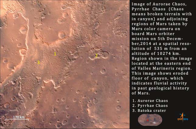 Aurorae Chaos, Pyrrhae Chaos and adjoining regions of Mars.