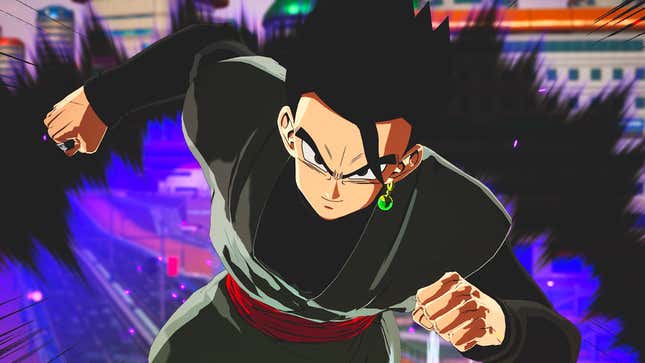 Gohan Black corre hacia la pantalla con una sonrisa en su rostro.