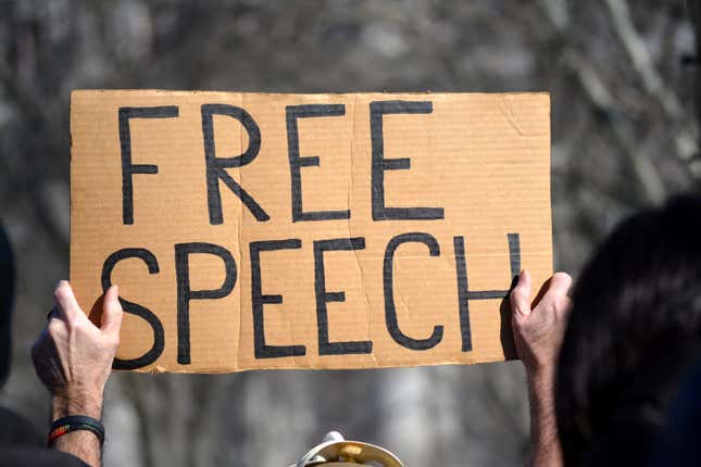 New York, New York. - January 29, 2017: People protesting the new immigration laws banning some Muslims at Battery Park in Manhattan in 2017 in New York City.